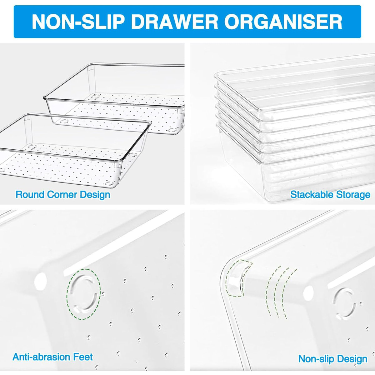 25 PCS Clear Plastic Drawer Organizers Set, Versatile Bathroom and Vanity Drawer Organizer Trays 4-Size Storage Bins for Makeup